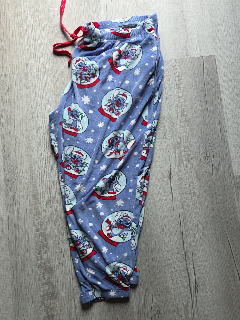 Disney Blue Stitch Snow Globe Kids Pajama Pants with Red Drawstring - Picture 1 of 3